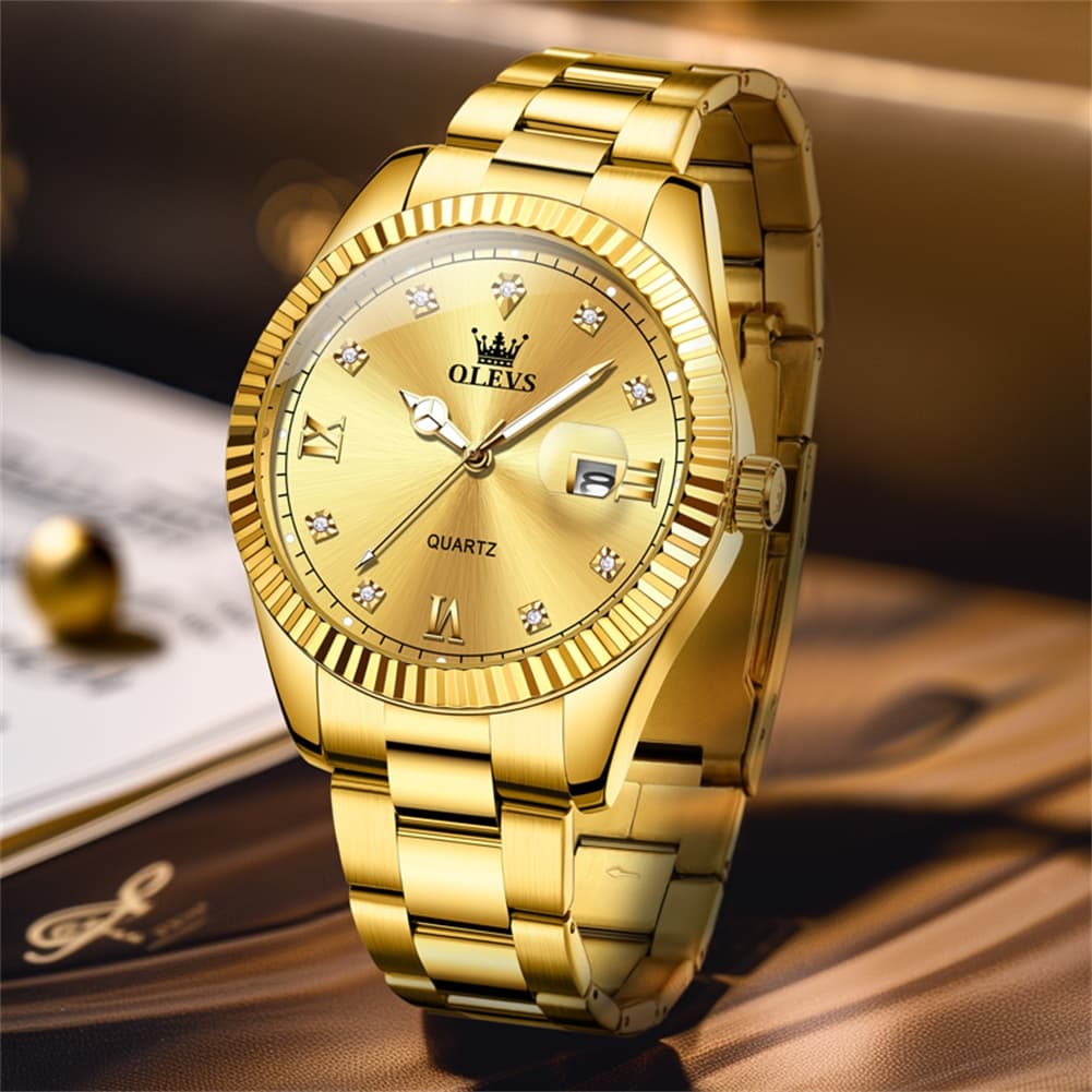 OLEVS 3623 Fluted Bezel Diamond Quartz Watch for Men