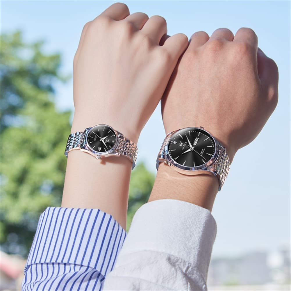 OLEVS 6635 Stainless Steel Automatic Mechanical Couple Watches