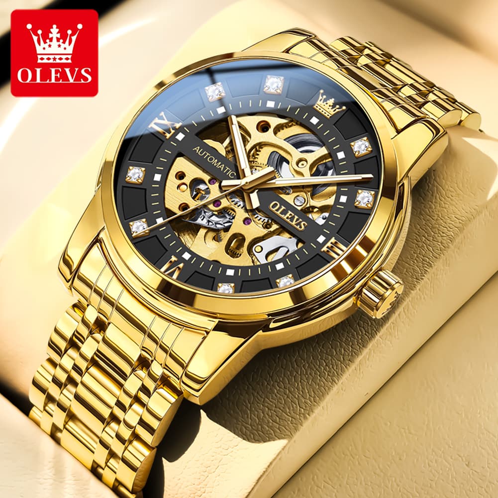 OLEVS Full Skeleton Diamond Dial Automatic Mechanical Watch 9901 for Men