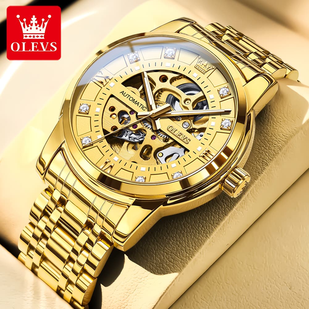OLEVS Full Skeleton Diamond Dial Automatic Mechanical Watch 9901 for Men