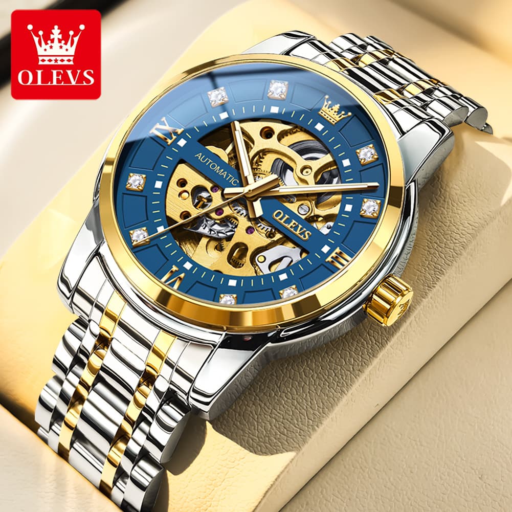 OLEVS Full Skeleton Diamond Dial Automatic Mechanical Watch 9901 for Men