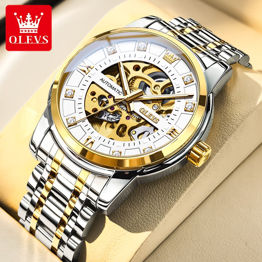OLEVS Full Skeleton Diamond Dial Automatic Mechanical Watch 9901 for Men