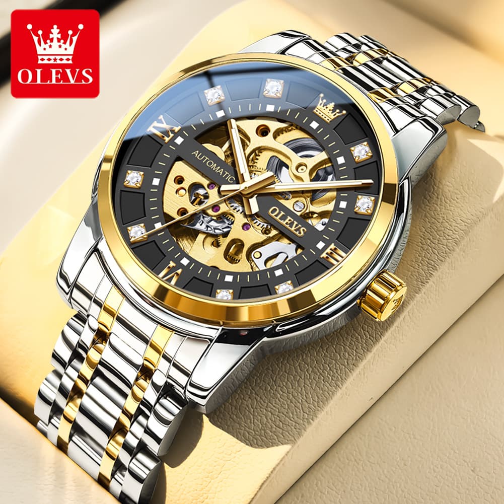 OLEVS Full Skeleton Diamond Dial Automatic Mechanical Watch 9901 for Men