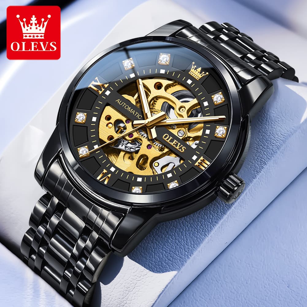 OLEVS Full Skeleton Diamond Dial Automatic Mechanical Watch 9901 for Men