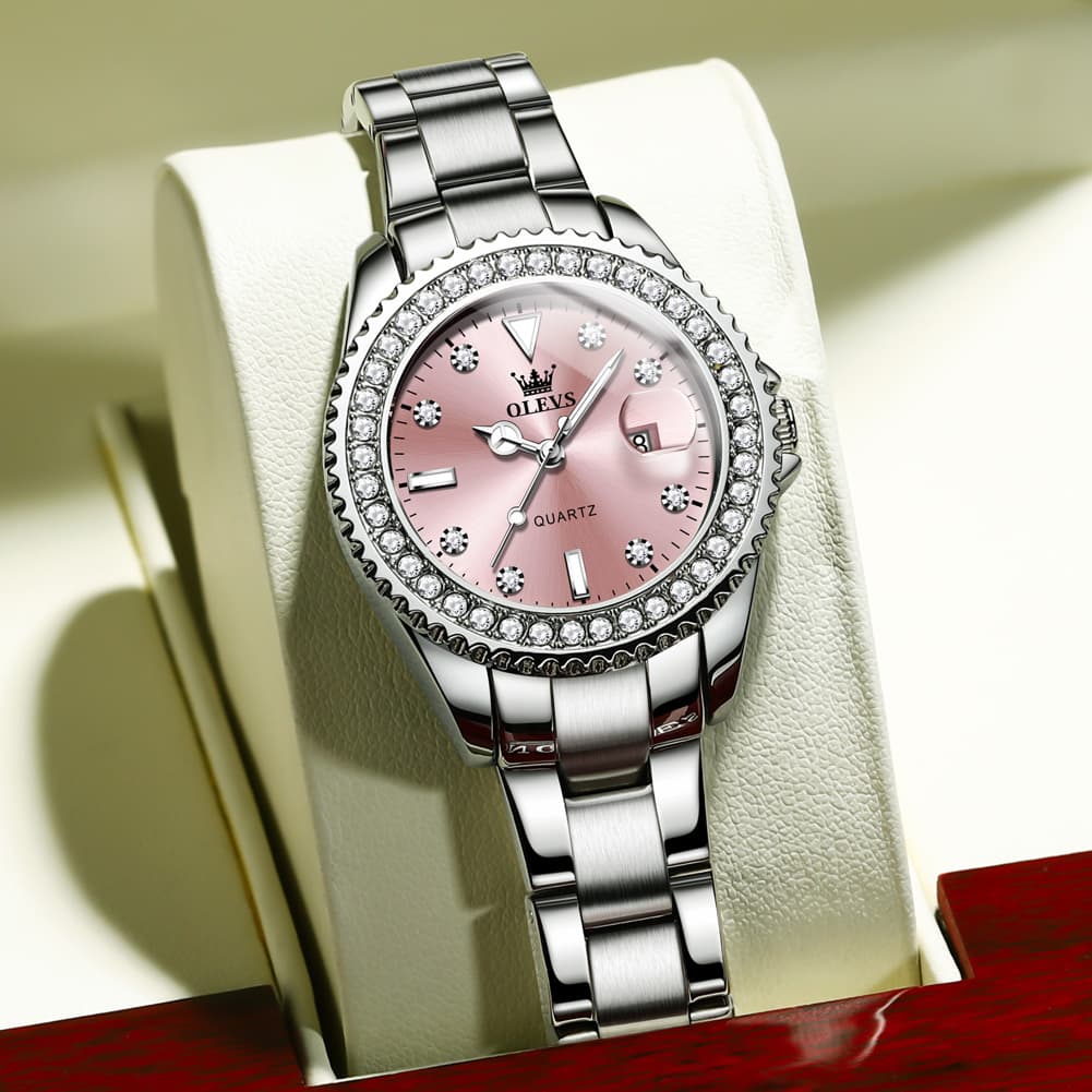 OLEVS 9945 Diamond Bezel Date Display Quartz Watch for Women