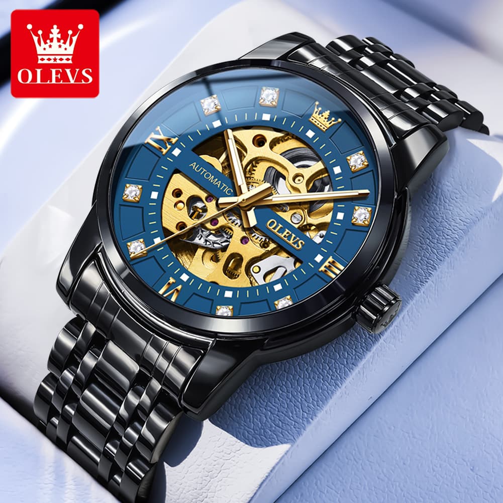 OLEVS Full Skeleton Diamond Dial Automatic Mechanical Watch 9901 for Men