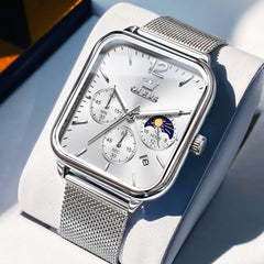 OLEVS 9914 Square Case Moon Phase Chronograph Watch for Men