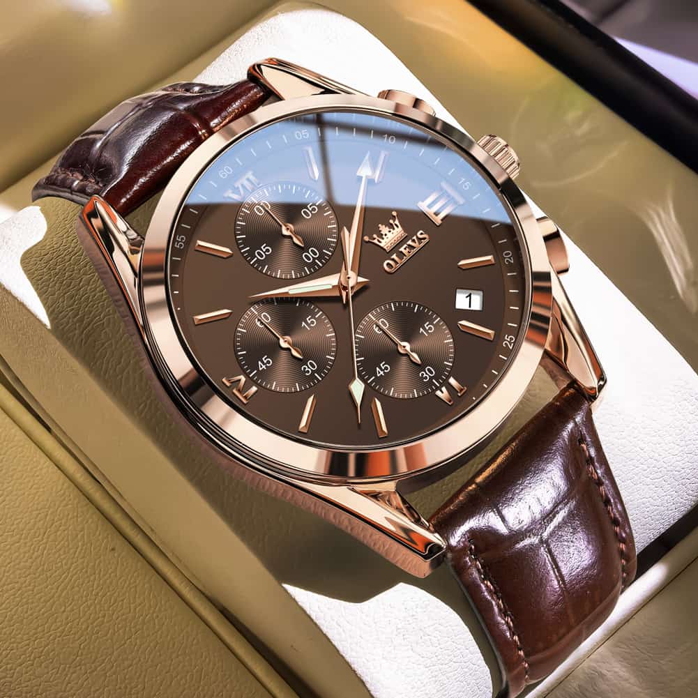 OLEVS 2872 Sophisticated Chronograph Leather Watch for Men