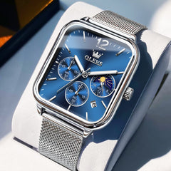 OLEVS 9914 Square Case Moon Phase Chronograph Watch for Men