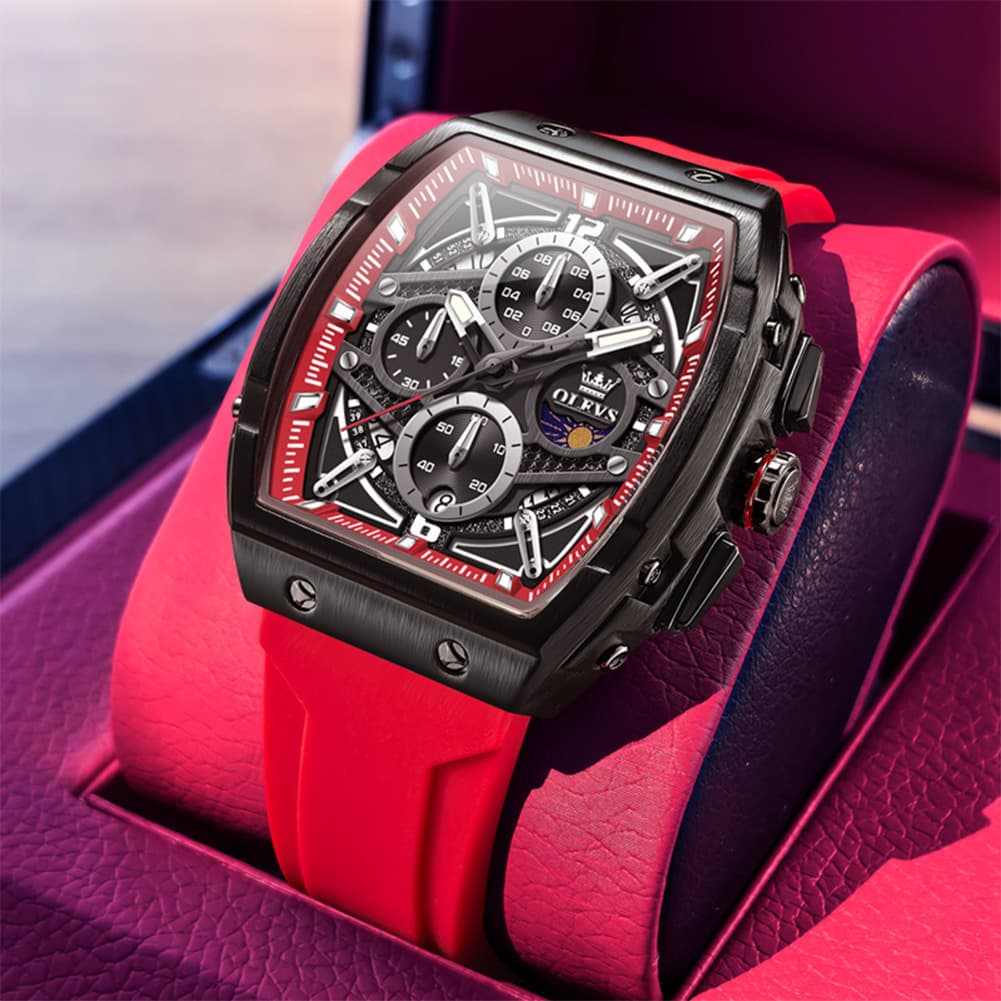 OLEVS 2975 Tonneau Silicone Chronograph Watch for Men