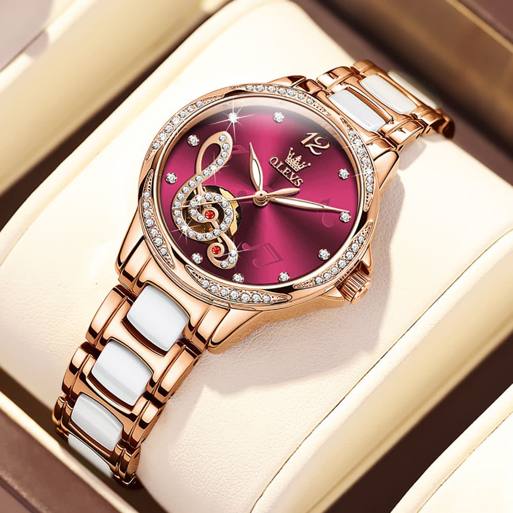 OLEVS 6656 Ceramic Mechanical Musical Note Watch for Women