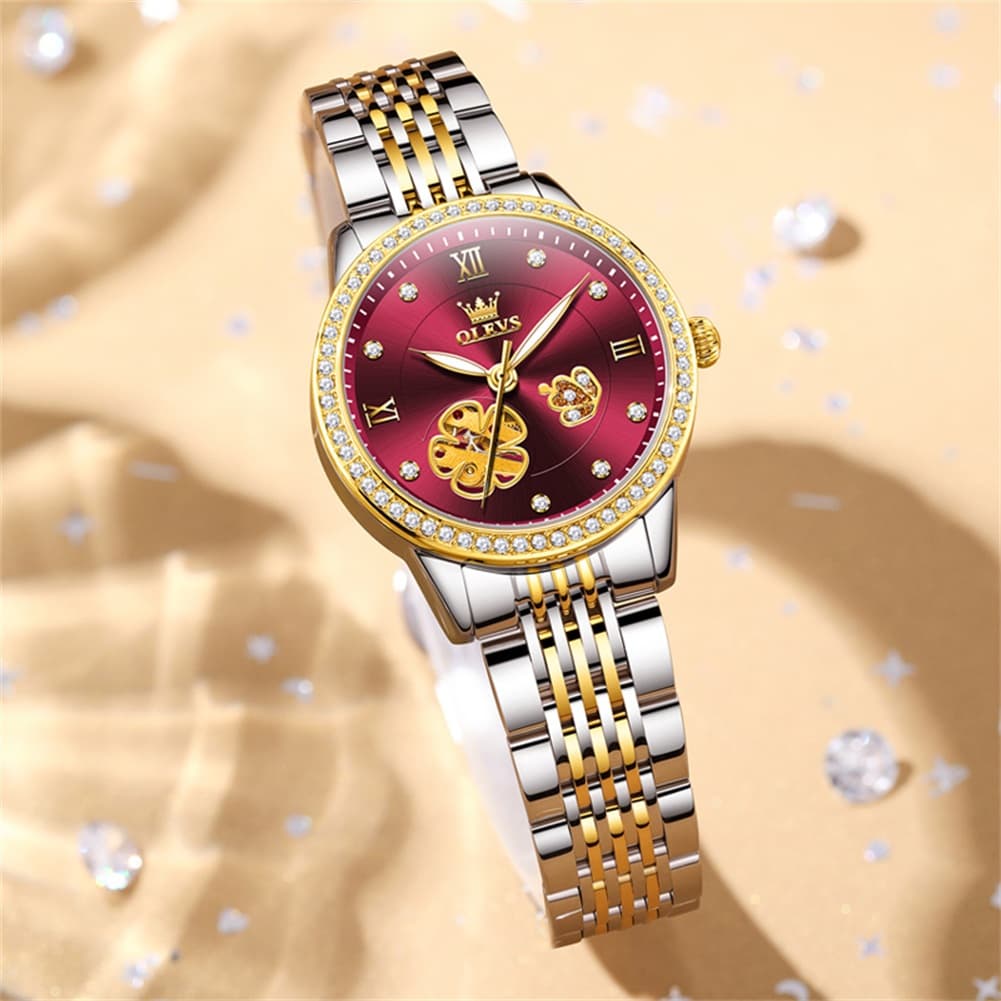 OLEVS 6706 Diamond Flower Skeleton Automatic Mechanical Watch For Women