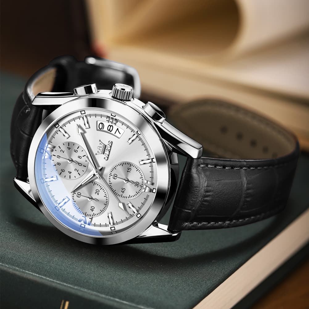 OLEVS 2987 Ultra-Light Leather Chronograph Quartz Watch for Men