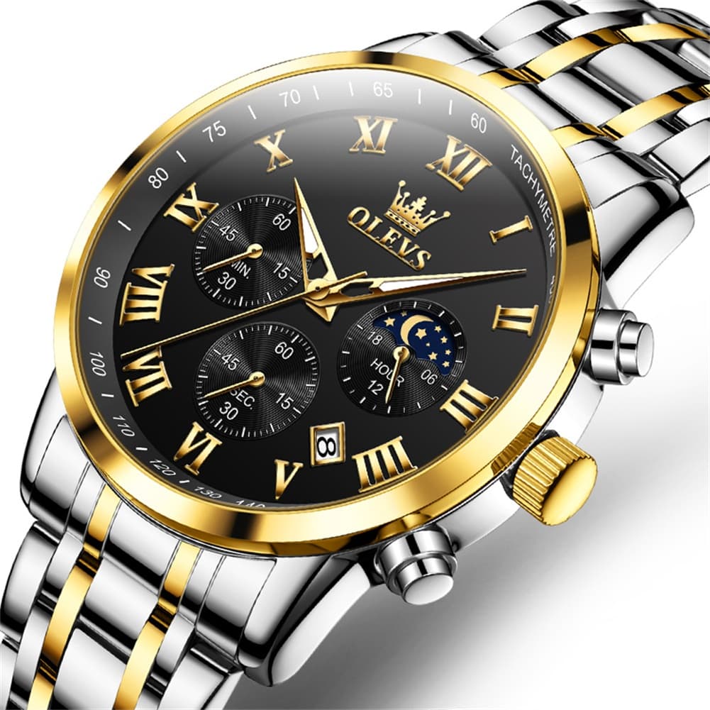 OLEVS Chronograph Moon Phase Dress Watch for Men Stainless Steel 5529