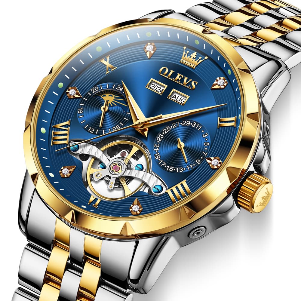OLEVS 6691 Automatic Moon Phase Skeleton Steel Watch for Men