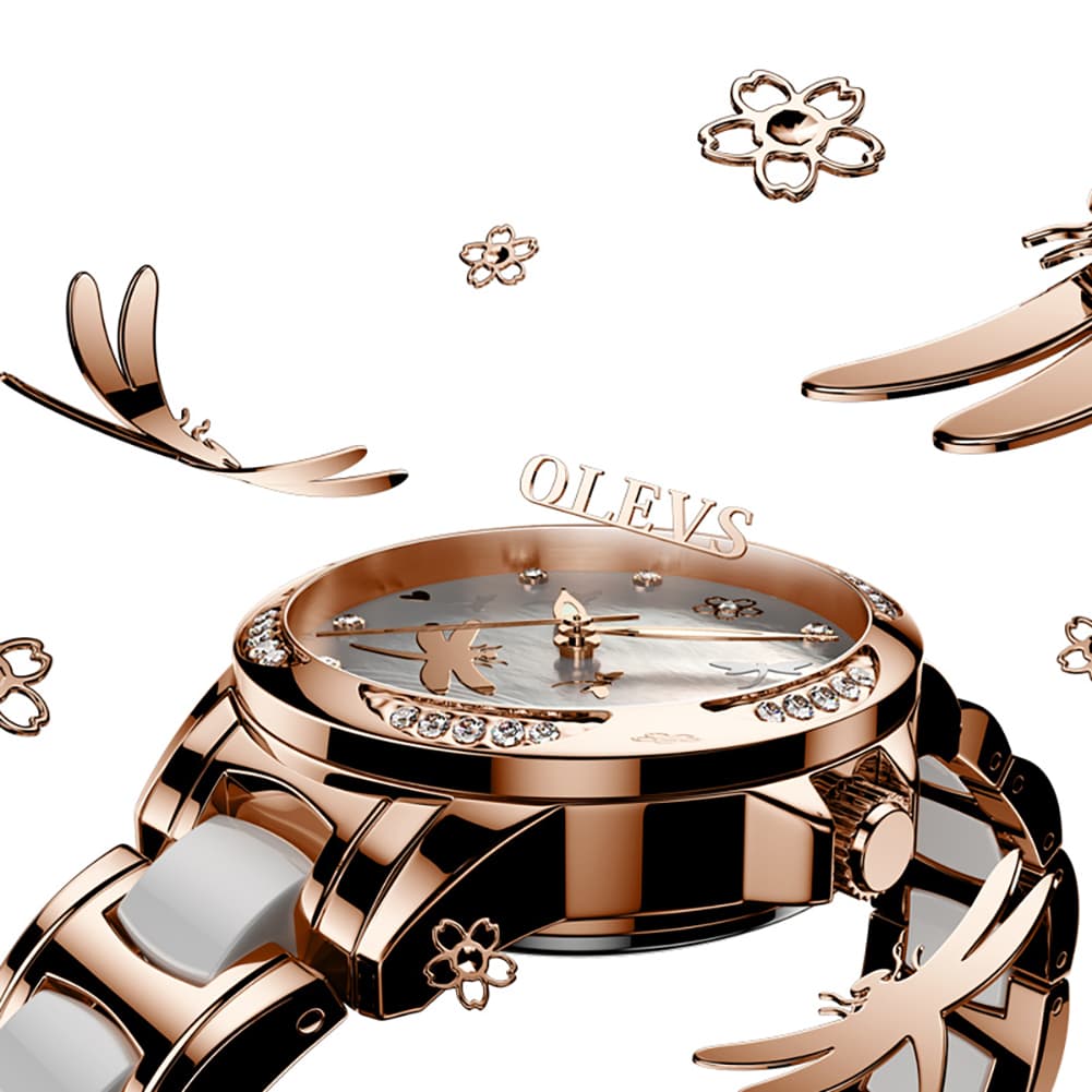 OLEVS 6610 Automatic Mechanical Ceramic Dragonfly Watch for Women