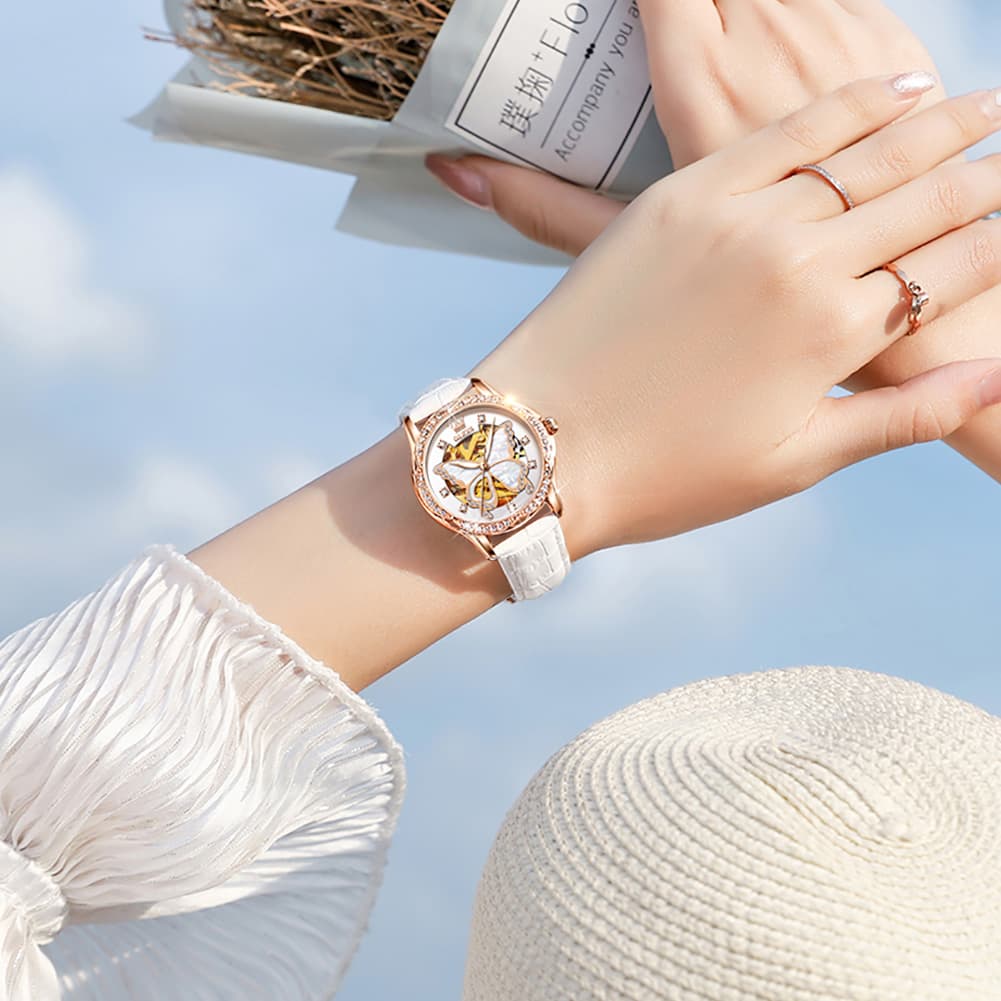 OLEVS 6622 Butterfly Skeleton Mechanical Watch for Women