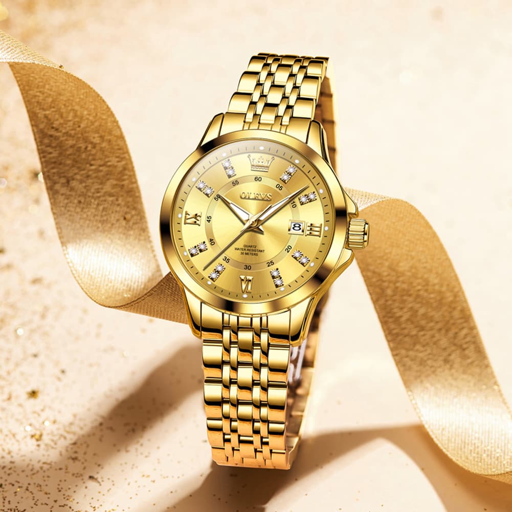 OLEVS 3620 Classic Diamond Quartz Steel Watch for Women
