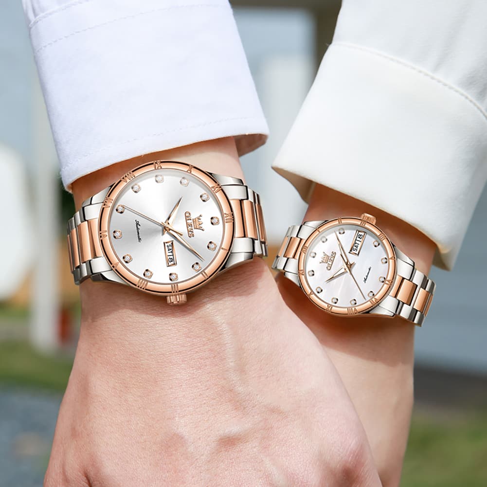 OLEVS 7030 Automatic Mechanical Couples Watch Set