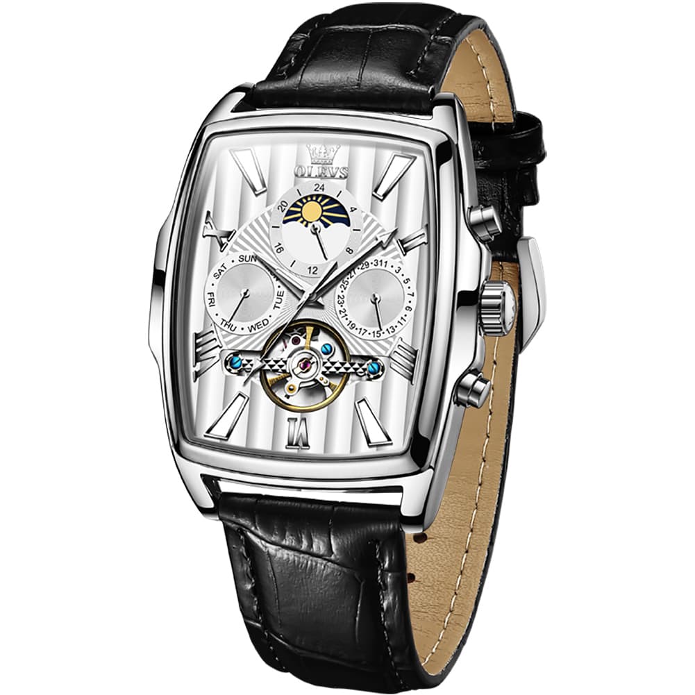 OLEVS 6675 Square Mechanical Moon Phase Watch for Men