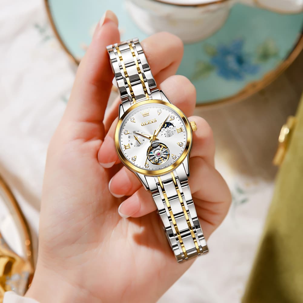 OLEVS 6608 Automatic Mechanical Open Heart Watch for Women