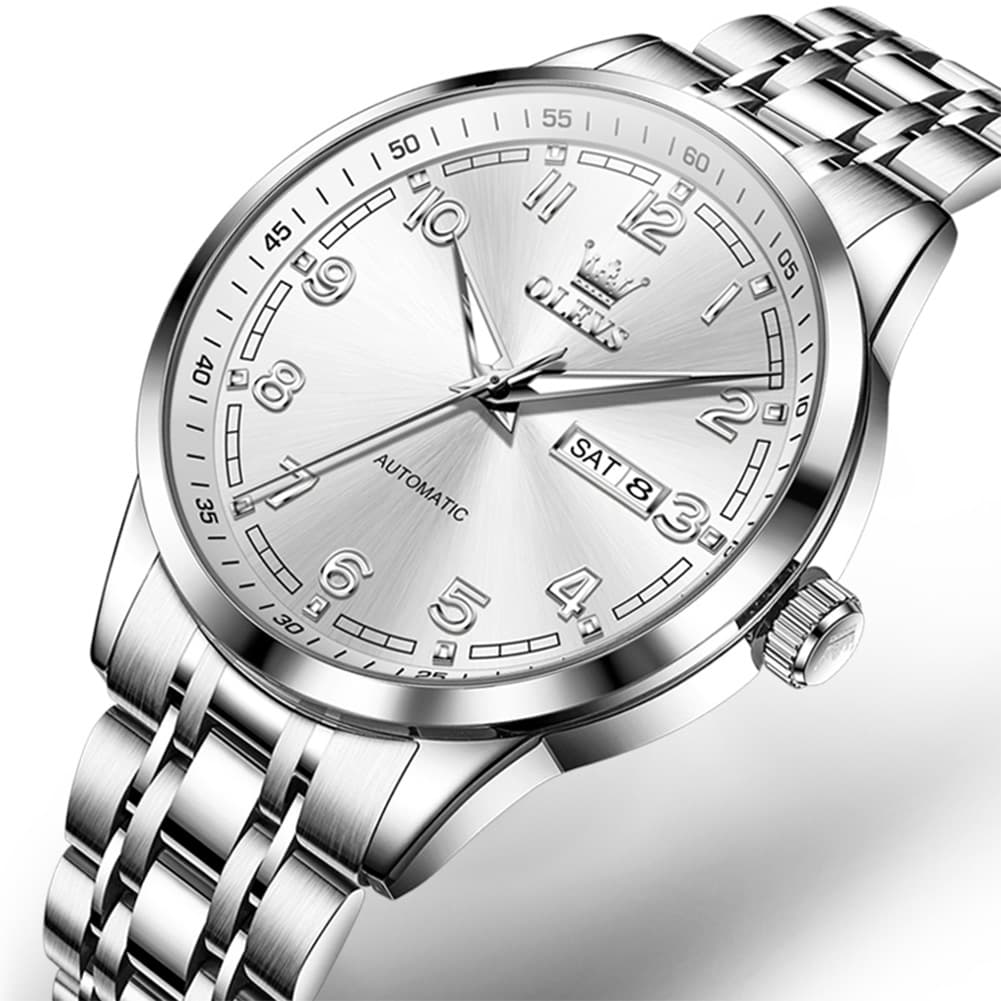 OLEVS 7077 Arabic Numeral Dual Calendar Automatic Watch For Men