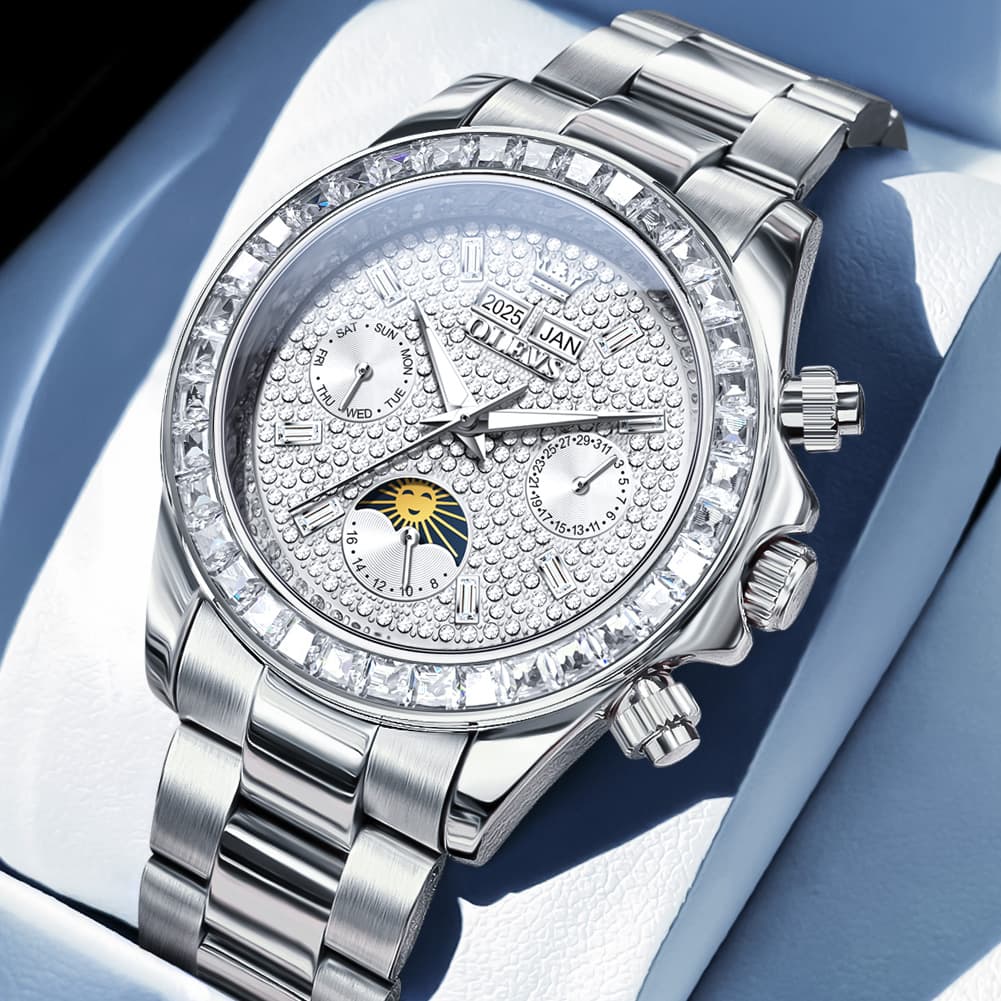 OLEVS 7038 Luxury Diamond Moon Phase Mechanical Watch For Men