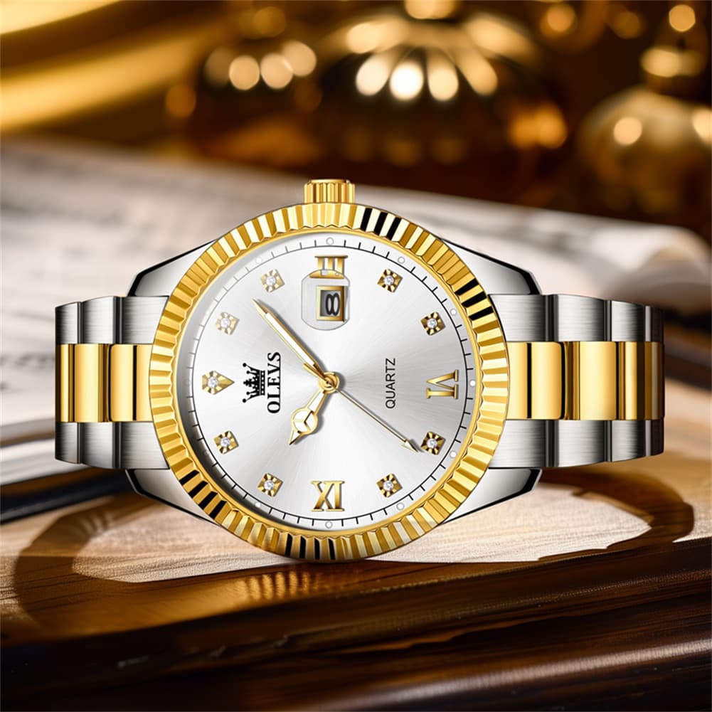 OLEVS 3623 Fluted Bezel Diamond Quartz Watch for Men