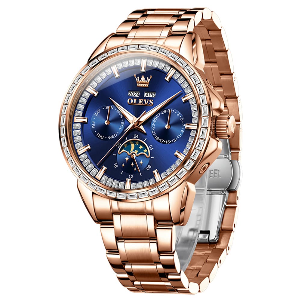 OLEVS 6695 Baguette Diamond Multifunction Mechanical Watch for Men