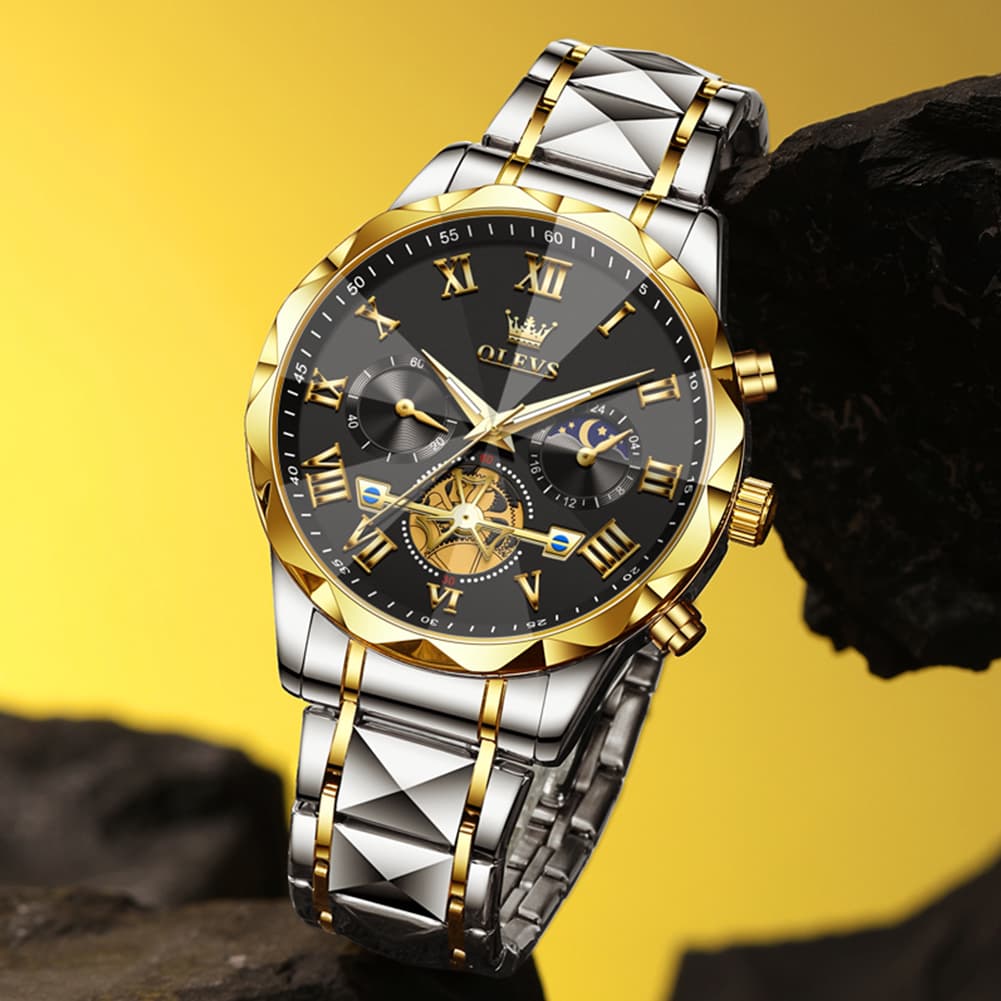 OLEVS 2709 Luxury Moon Phase Open Heart Quartz Watch for Men