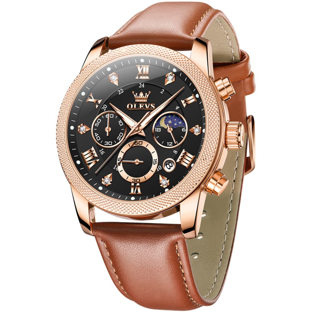 OLEVS 3660 Chronograph Moon Phase Diamond Dial Tactical Sports Watch For Men