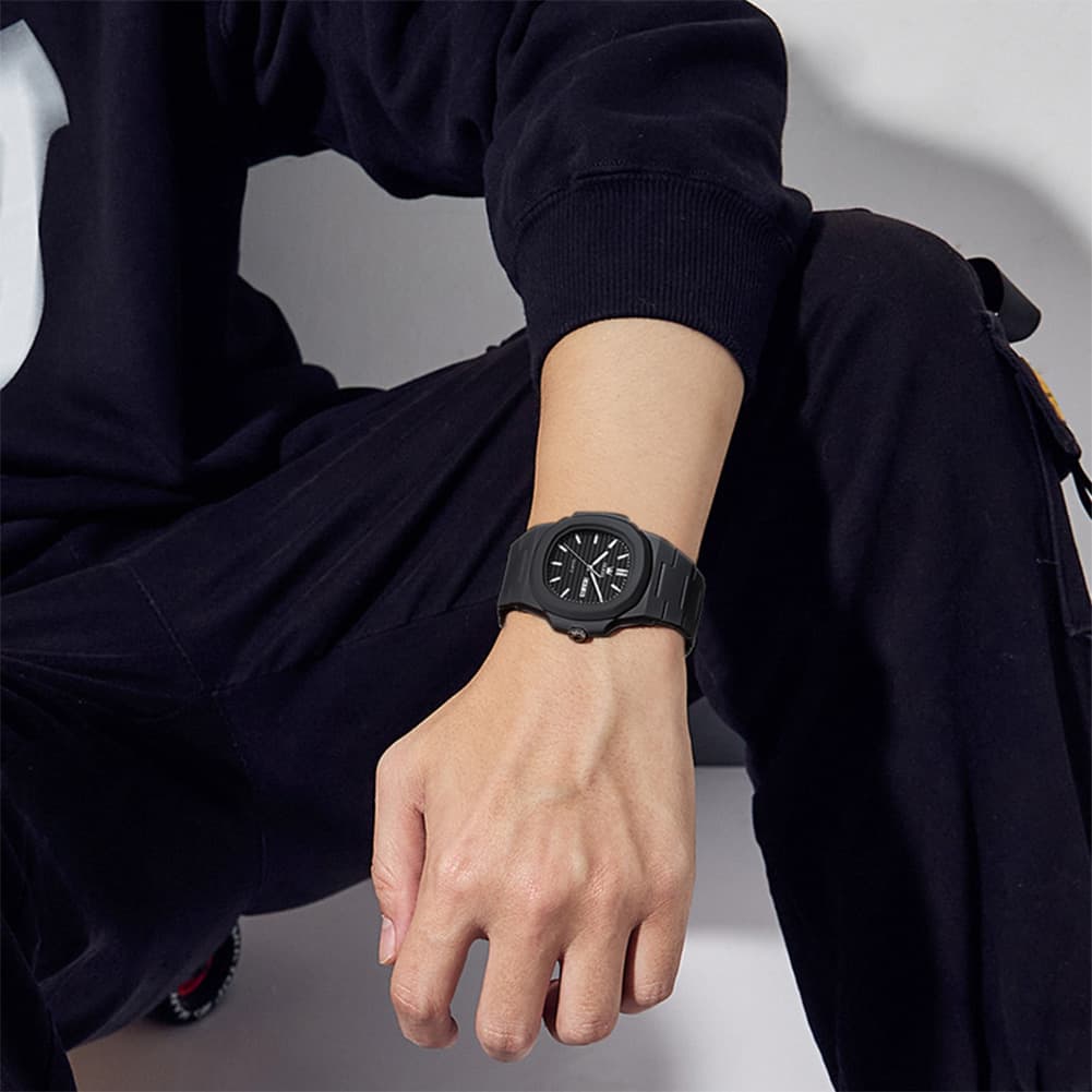 OLEVS Men Streetwear Octagonal Porthole Watch Resin Day Date Quartz 5627
