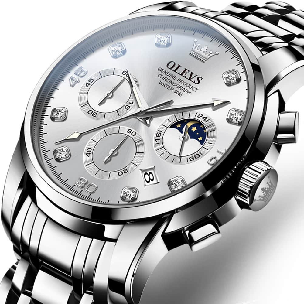 OLEVS 2889 Steel Chronograph Moon Phase Watch for Men