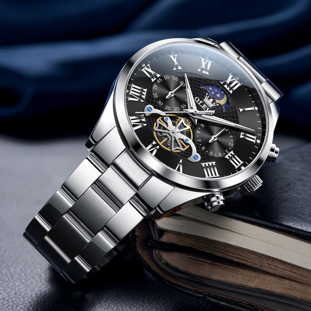 OLEVS 3640 Open-Heart Moon Phase Quartz Watch for Men