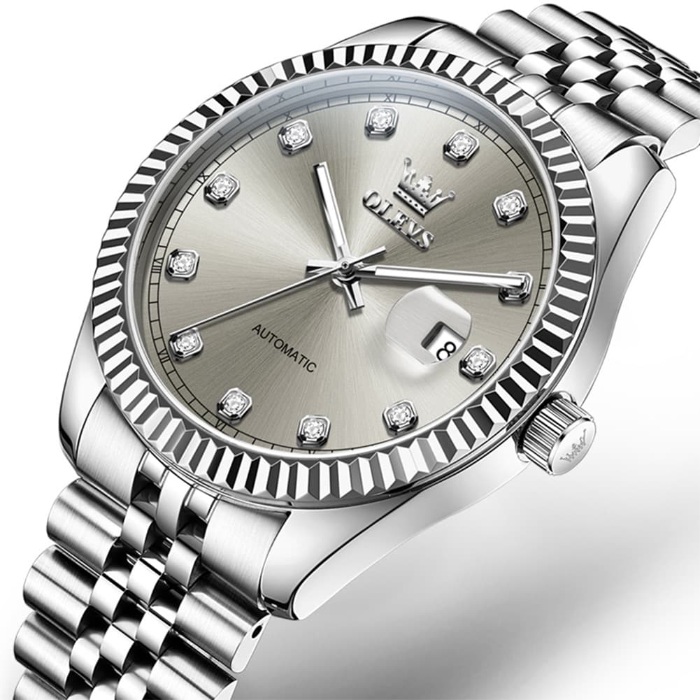 OLEVS 6743 Fluted Bezel Diamond Mechanical Watch for Men