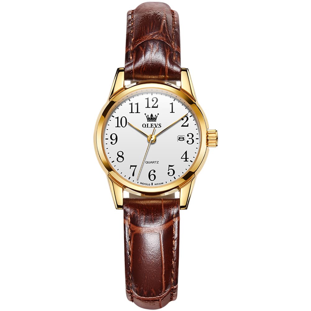 OLEVS Men Classic Leather Dress Watch Arabic Numerals Quartz Date 5566