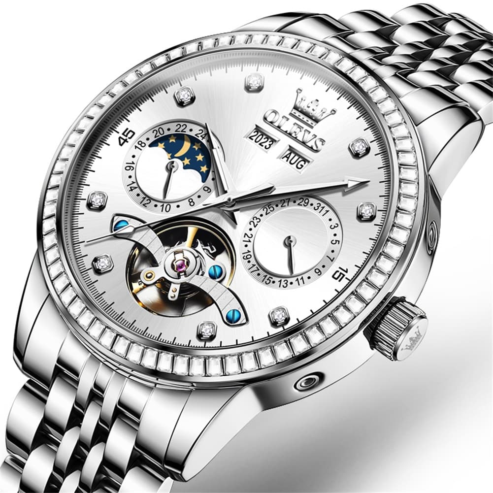 OLEVS 7016 Diamond Multi Function Sun and Moon Mechanical Watch for Men