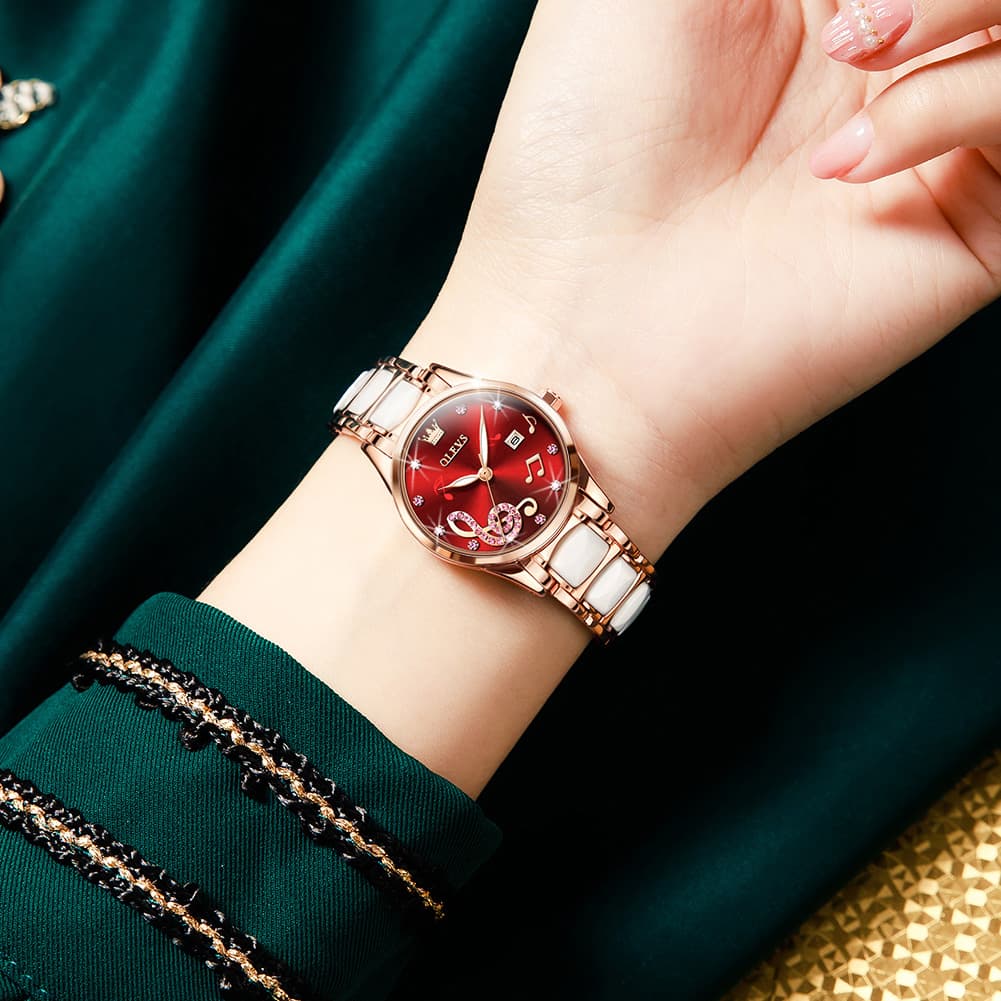 OLEVS 3605 Ceramic Musical Note Quartz Watch for Women