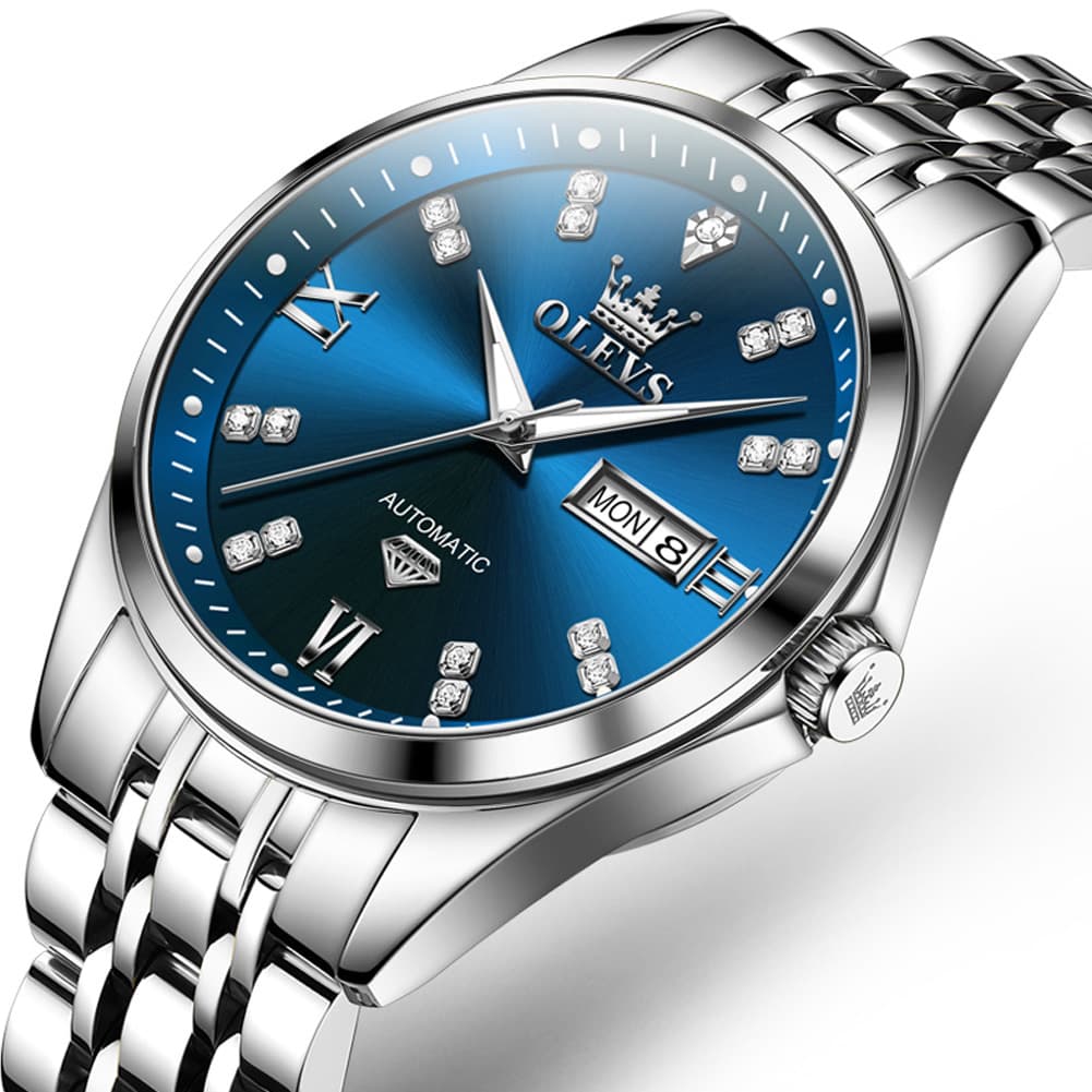 OLEVS Diamond Dial Automatic Mechanical Watch 9801 Day Date for Men