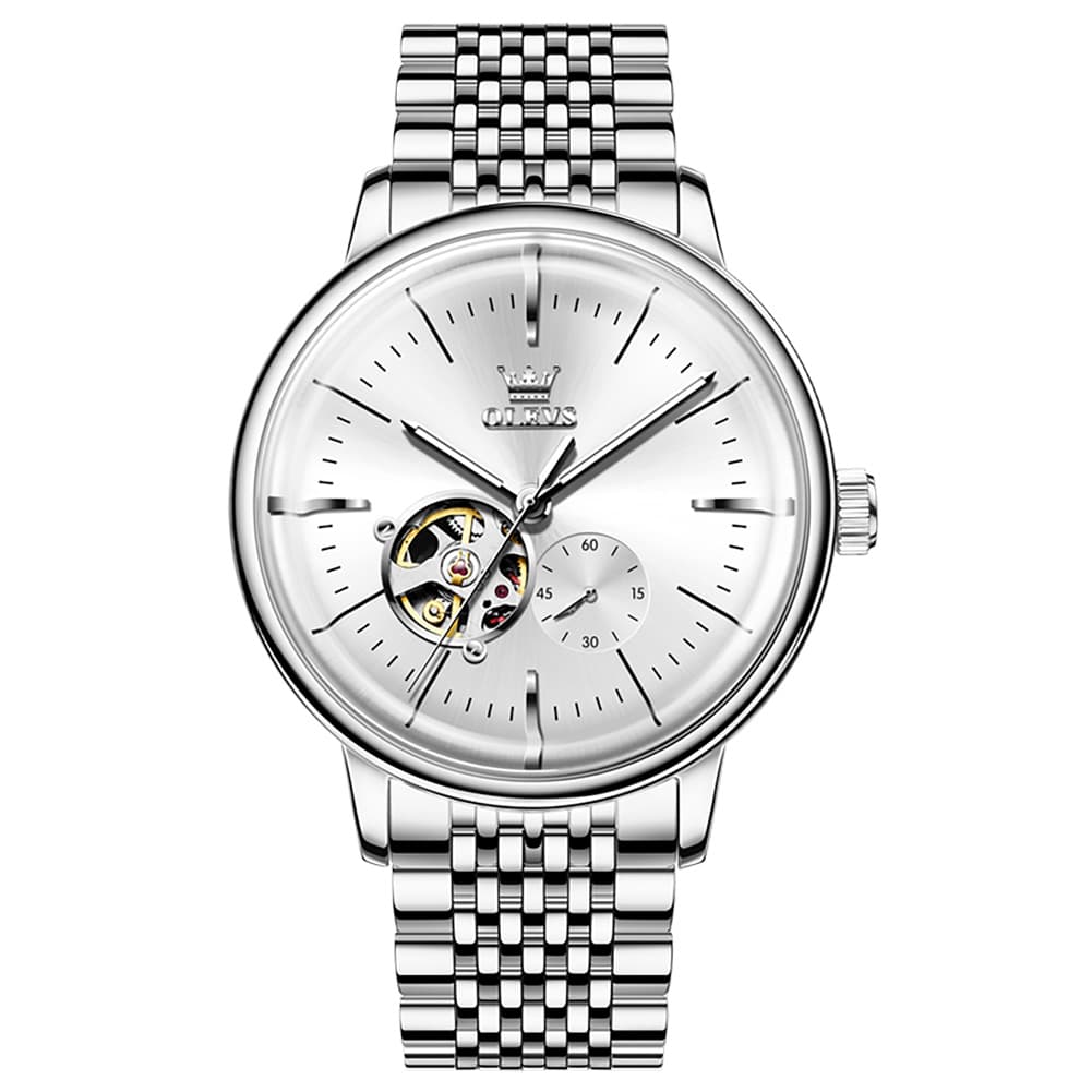 OLEVS 6708 Domed Crystal Open Heart Mechanical Watch For Men