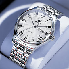 OLEVS 3663 Rosebud Roman Dial Day Date Quartz Watch For Men