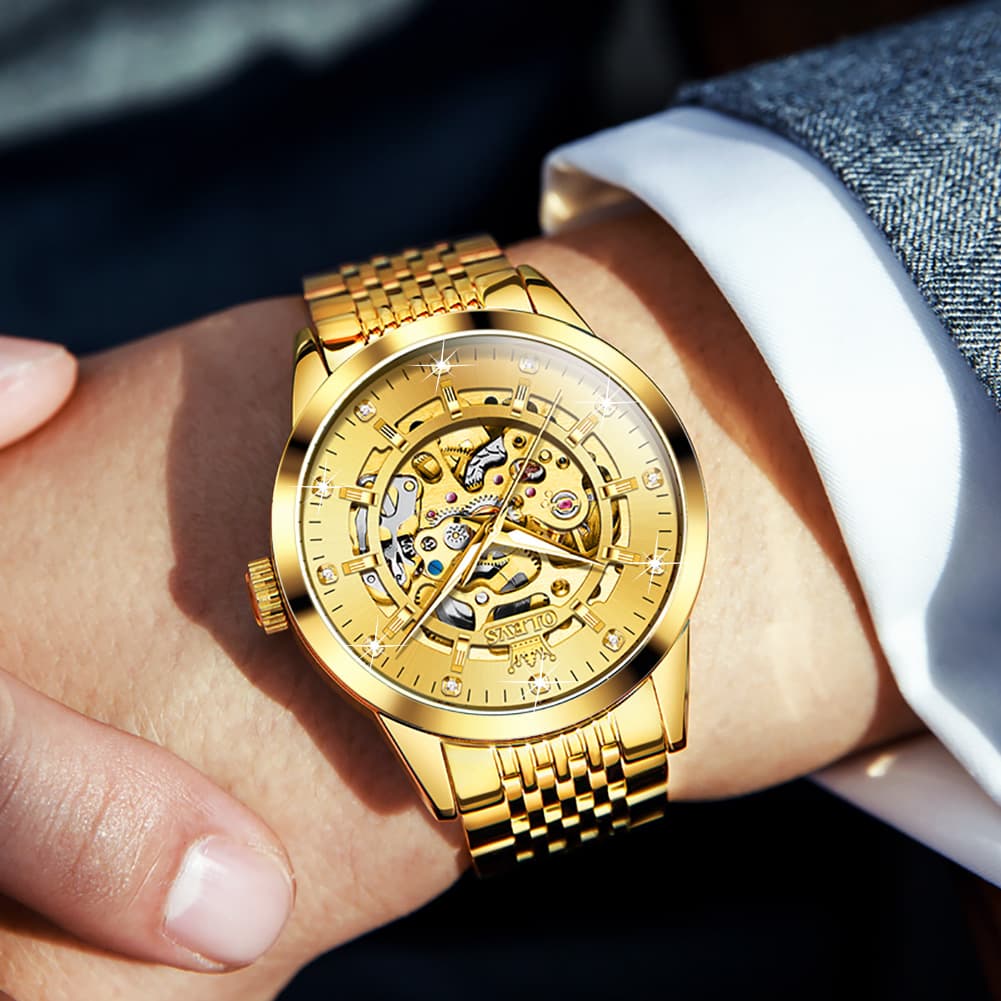 OLEVS Full Skeleton Diamond Dial Automatic Mechanical Watch 9920 for Men