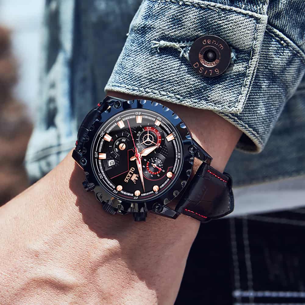 OLEVS 2873 Bold Rivet Bezel Racing Chronograph Watch for Men