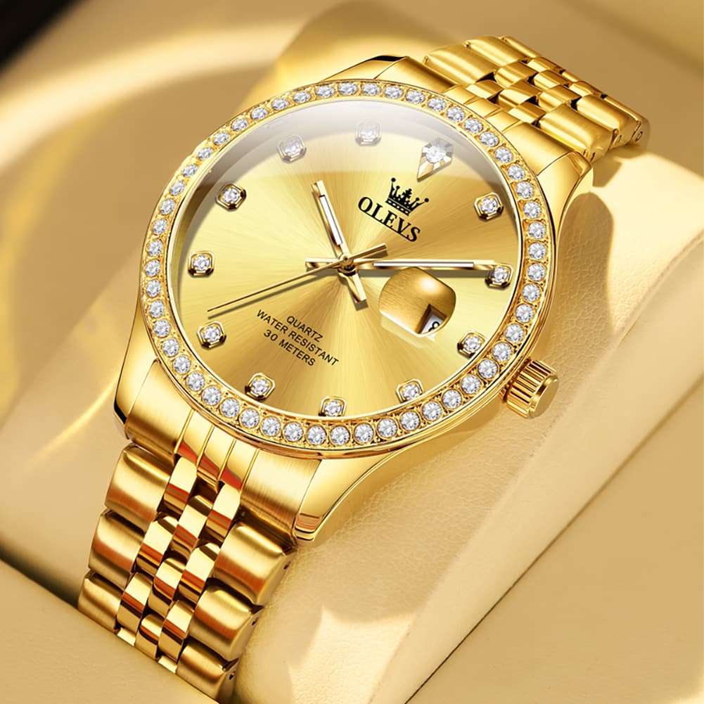 OLEVS 3629 Diamond Bezel Quartz Steel Watch for Men