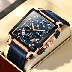 OLEVS 9919 Large Square Chronograph Leather Watch for Men