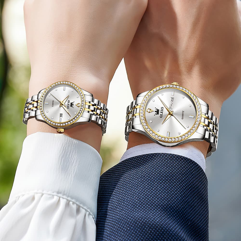 OLEVS 3625N Diamond Bezel Quartz Couple Watches Set