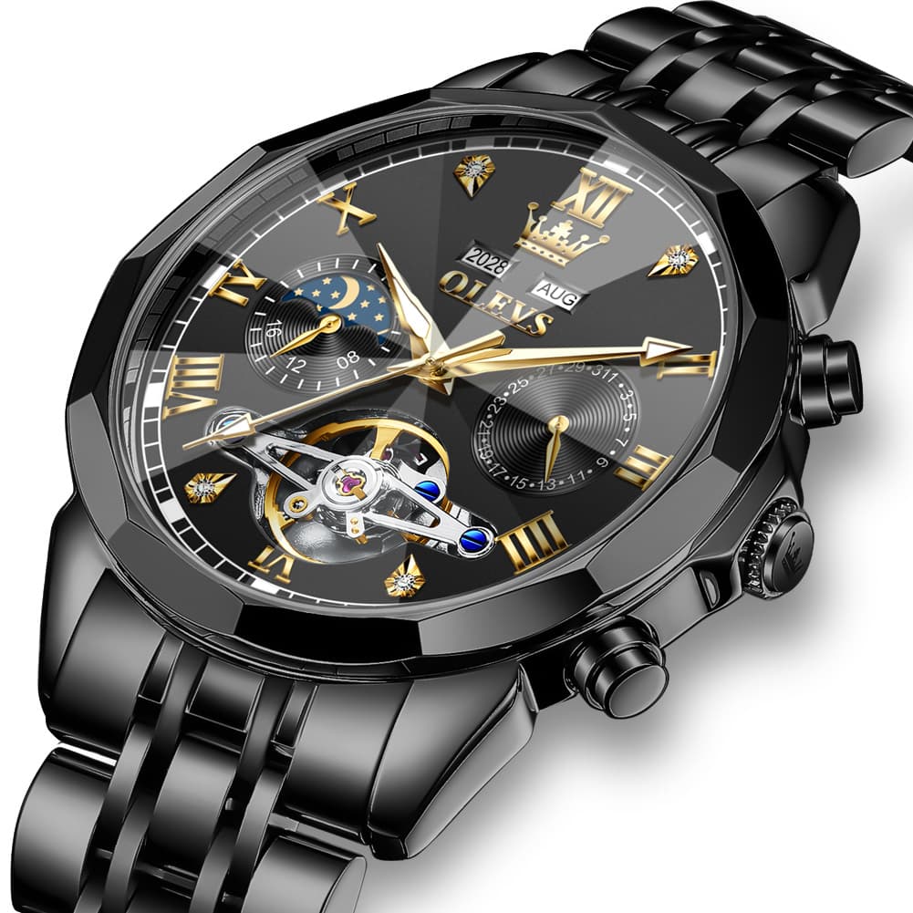OLEVS 6620 Skeleton Moon Phase Mechanical Watch for Men