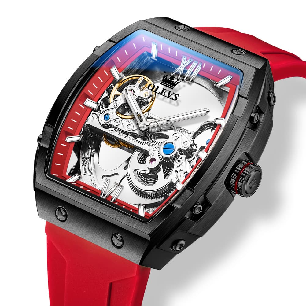 OLEVS 6779 Tonneau Skeleton Mechanical Watch for Men