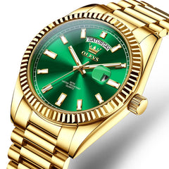 OLEVS 5650 Fluted Bezel Day Date Watch Stainless Steel Quartz Luxury Timepiece for Men