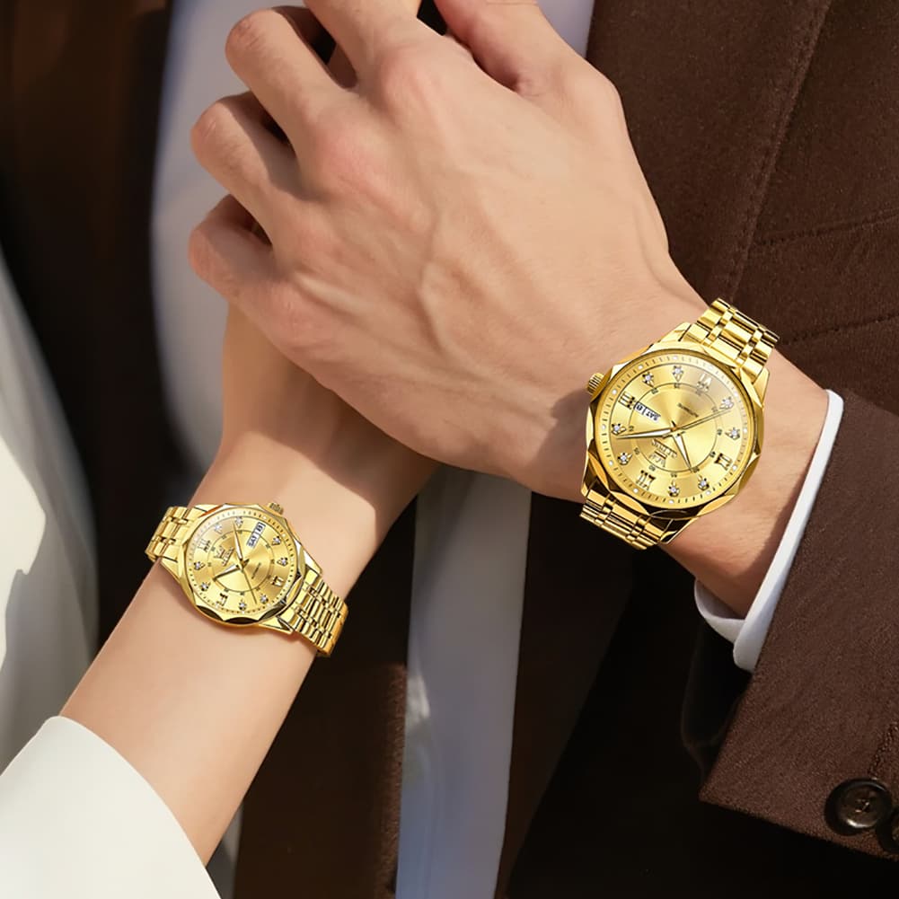 OLEVS 6727 Automatic Diamond Mechanical Watch Set For Couples